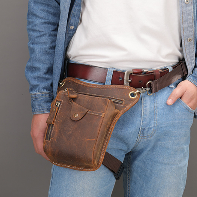 Motorcycle Gear Backpack - Vintage Pu Lederen Heuptas Drop Beenzak